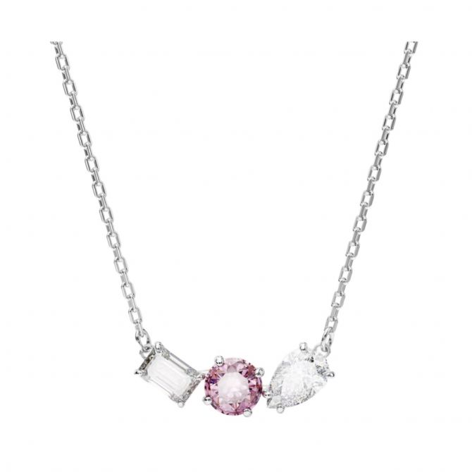 Swarovski Mesmera Mixed Cuts Pendant Necklace, Pink and Rhodium Plated