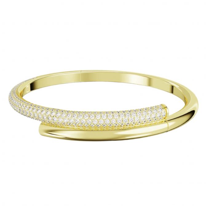 Swarovski Dextera Magnetic Closure White and Gold Tone Plated Bangle, Medium