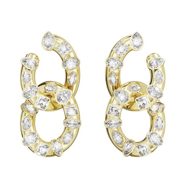 Swarovski Dextera Mixed Cuts Interlocking Loop Hoop Earrings, White and Gold Tone Plated