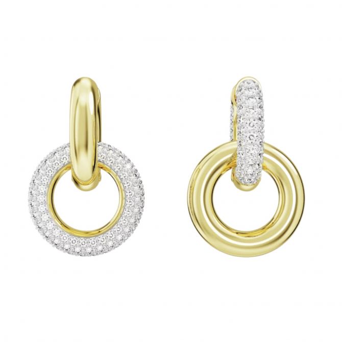 Swarovski Dextera Asymmetric Interlocking Loop Hoop Earrings, White and Gold Tone Plated