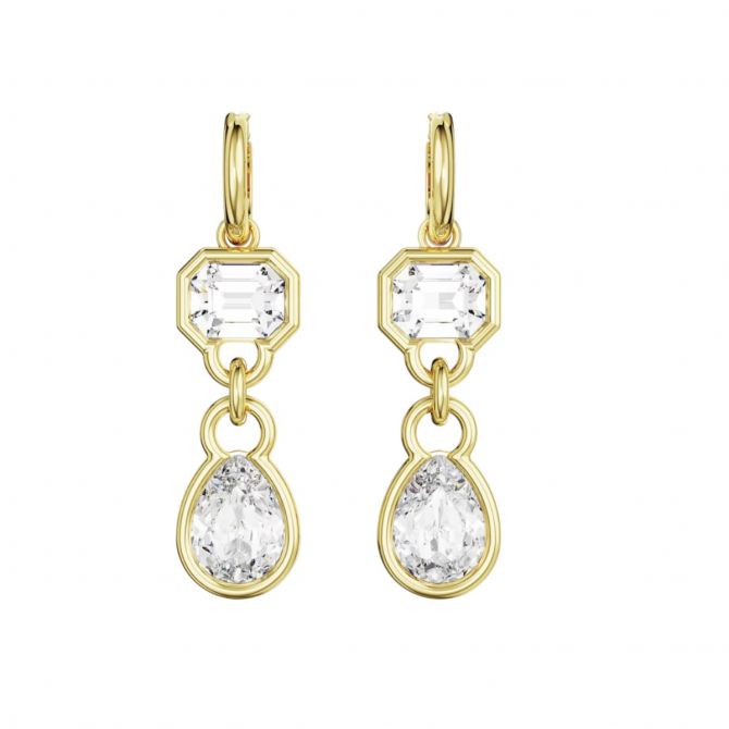 Swarovski Dextera Mixed Cuts Drop Earrings, White and Gold Tone Plated