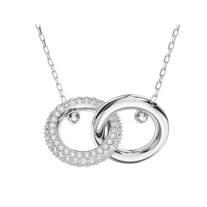 Swarovski Dextera Interlocking Loop Pendant, White and Rhodium Plated