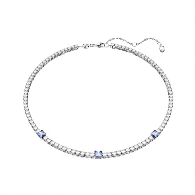 Swarovski Matrix Mixed Cuts Tennis Necklace, Blue and Rhodium Plated