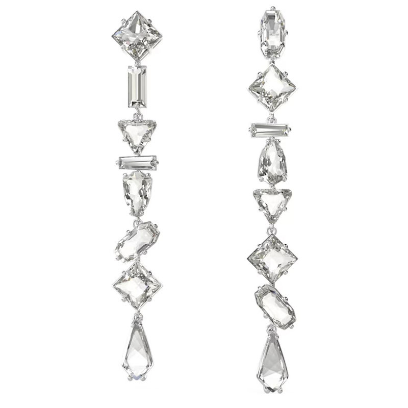 Swarovski Mesmera Asymmetrical Mixed Cuts Long Drop Earrings