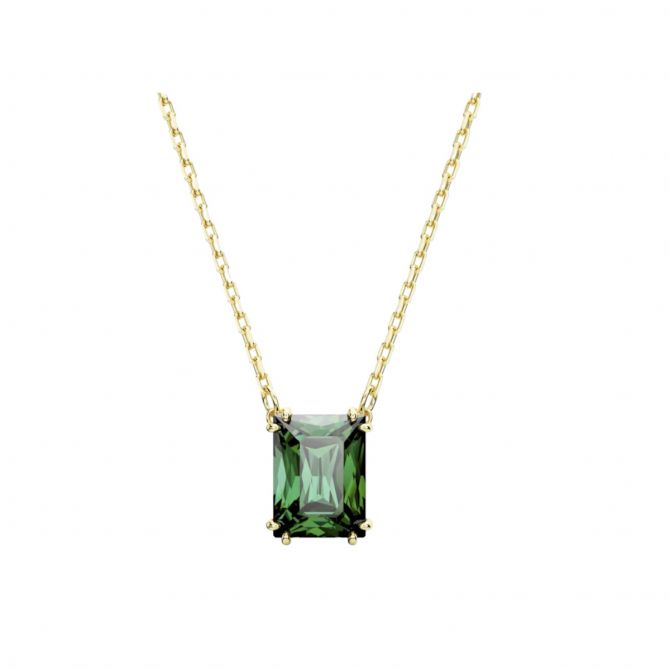 Swarovski Matrix Rectangular Cut Pendant Necklace, Green and Gold Tone Plated