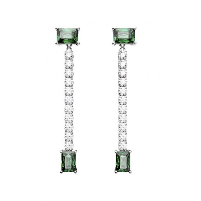 Swarovski Matrix Mixed Cuts Drop Earrings, Green and Rhodium Plated