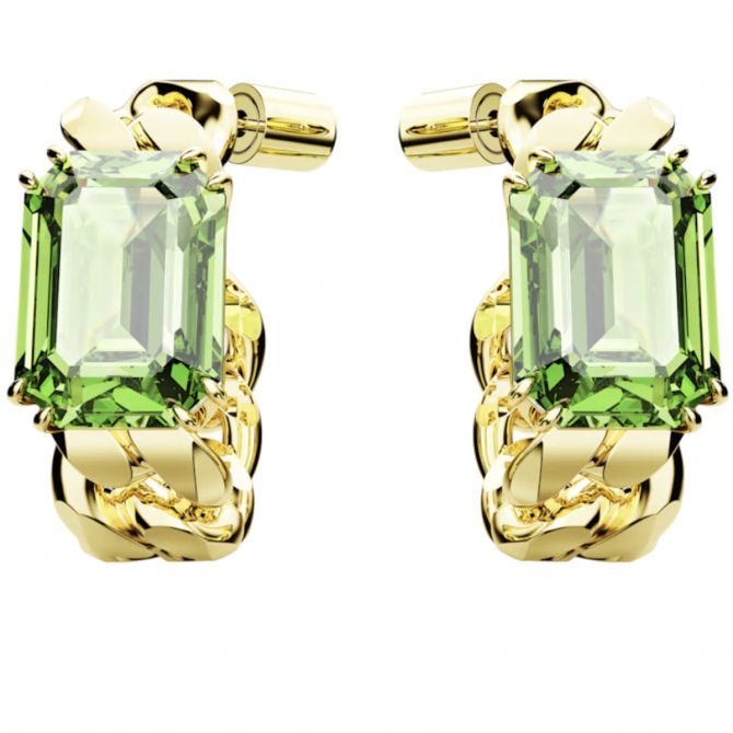 Swarovski Millenia Octagon Cut Hoop Earrings, Green and Gold Tone Plated