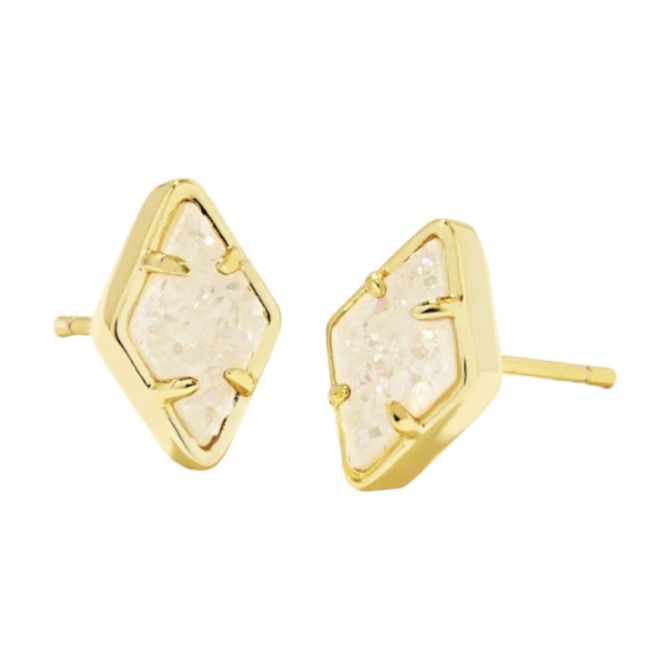 Kendra Scott Kinsley Yellow Gold Plated Stud Earrings in Iridescent Drusy