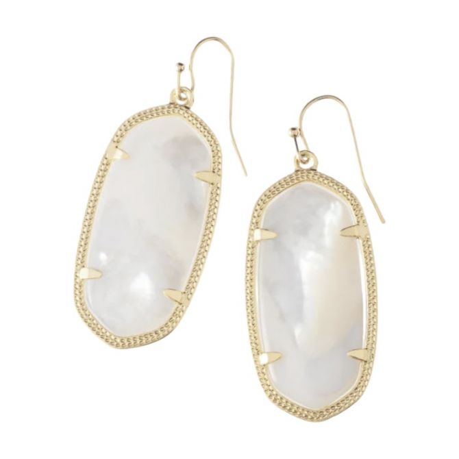 Kendra Scott Elle Yellow Gold Plated Drop Earrings in Ivory Mother of Pearl