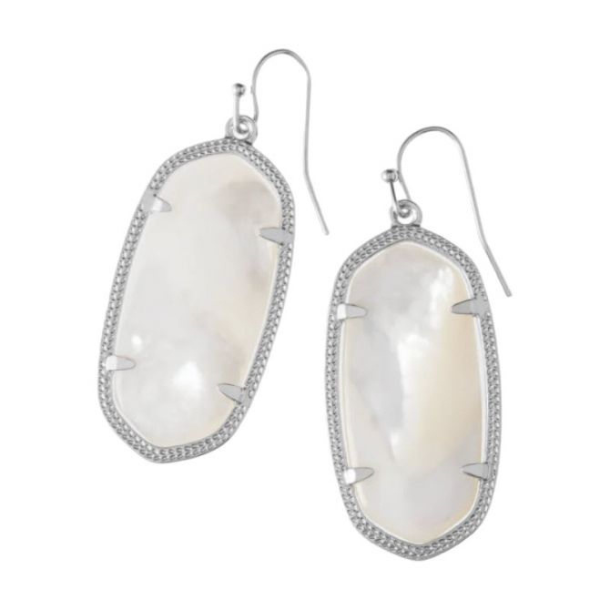 Kendra Scott Elle Silver Drop Earrings in Ivory Mother of Pearl