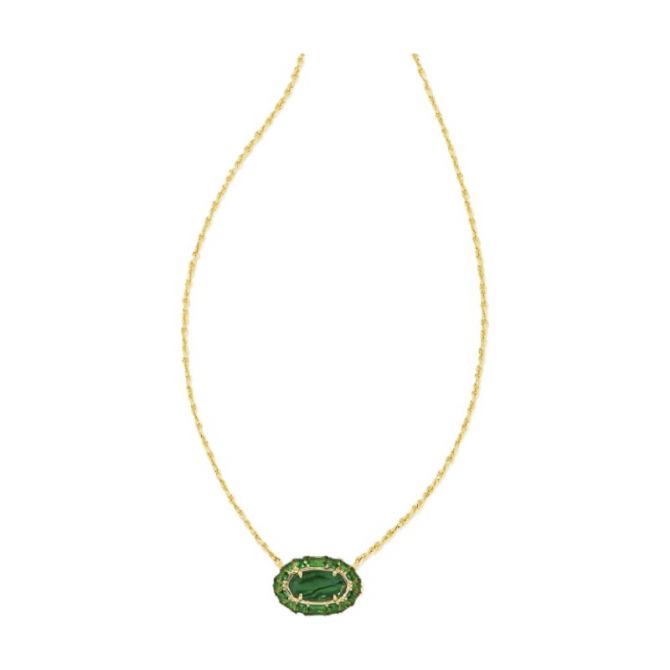 Kendra Scott Elisa Yellow Gold Plated Crystal Frame Short Pendant Necklace in Kelly Green Illusion