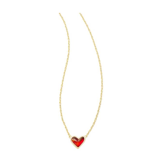 Kendra Scott Framed Ari Heart Yellow Gold Plated Pendant Necklace in Red Opalescent Resin