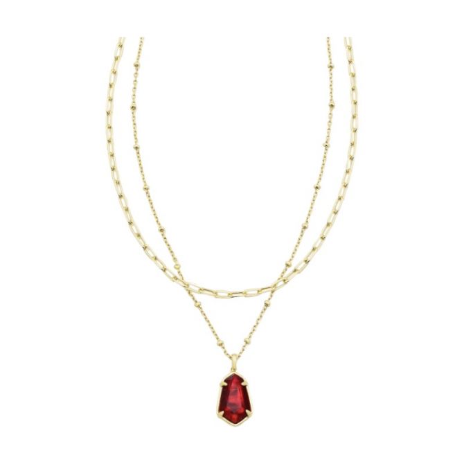 Kendra Scott Alexandria Yellow Gold Plated Multi Strand Necklace in Cranberry Illusion