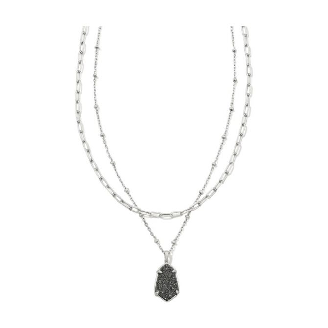 Kendra Scott Alexandria Silver Multi Strand Necklace in Platinum Drusy