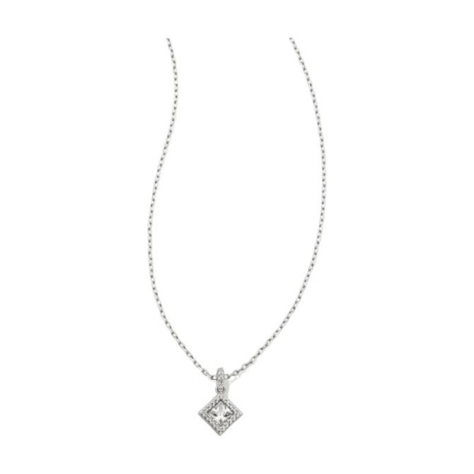 Kendra Scott Gracie Silver Short Pendant Necklace in White Crystal