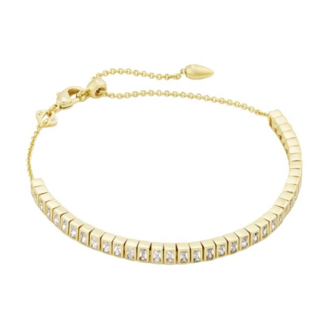 Kendra Scott Gracie Yellow Gold Plated Tennis Delicate Chain Bracelet in White Crystal