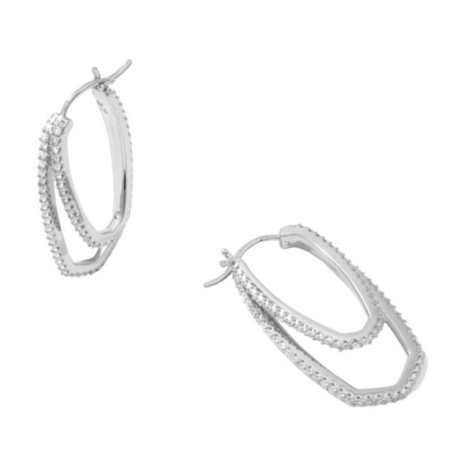 Kendra Scott Murphy Silver Hoop Earrings in White Crystal