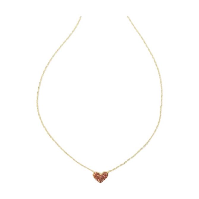 Kendra Scott Yellow Gold Plated Ari Pave Heart Pendant Necklace in Red Crystal