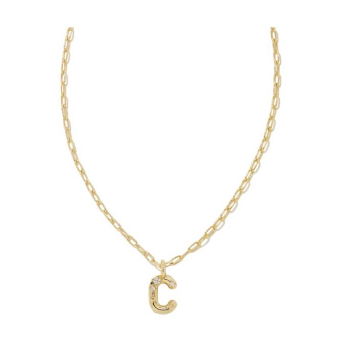 Kendra Scott Crystal Letter C Yellow Gold Plated Short Pendant Necklace in White Crystal