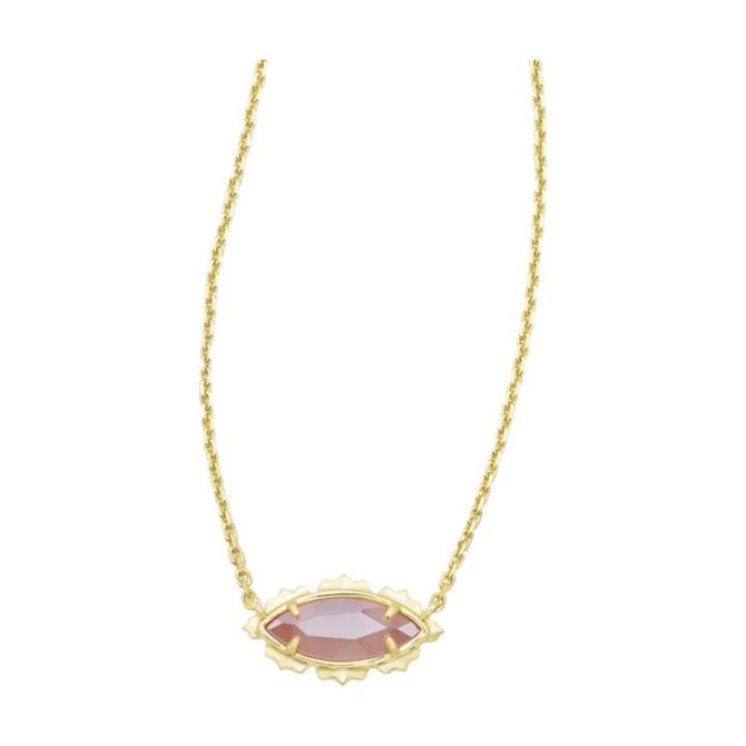 Kendra Scott Genevieve Yellow Gold Plated Short Pendant Necklace in Luster Plated Pink Cat's Eye Gla