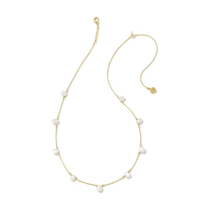 Kendra Scott Leighton Yellow Gold Pearl Strand Necklace in White Pearl