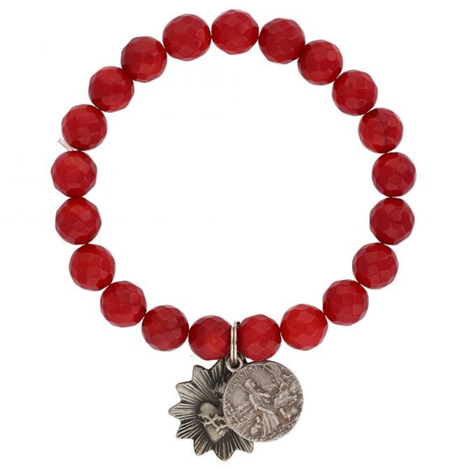 Miracle Icons by Mary Jo Pane 8mm Faceted Red Coral Bracelet