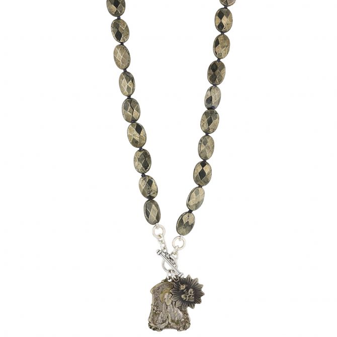 Miracle Icons by Mary Jo Pane Flat Oval Pyrite Necklace, 20"