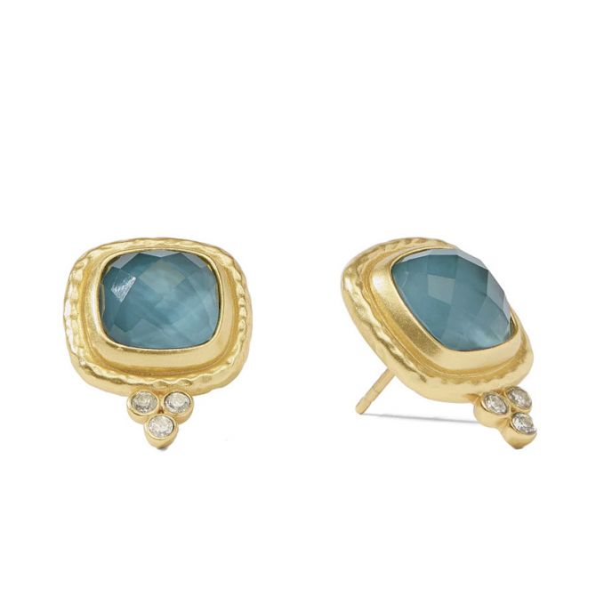 Julie Vos Tudor Stud Earrings, Iridescent Peacock Blue