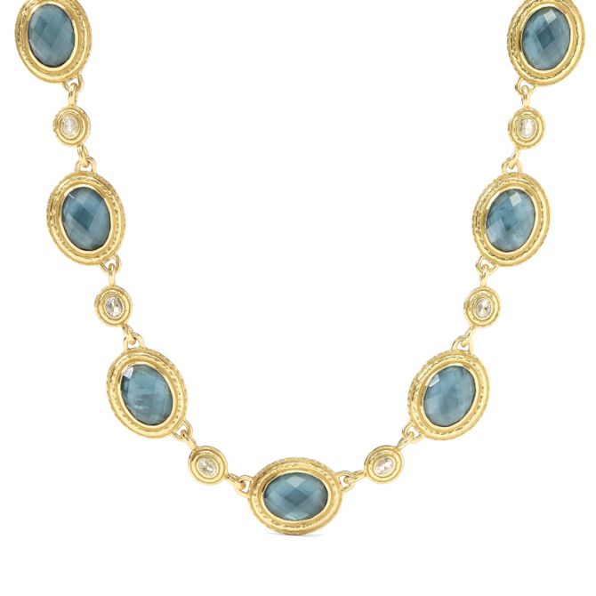 Julie Vos Tudor Stone Necklace, Iridescent Peacock Blue