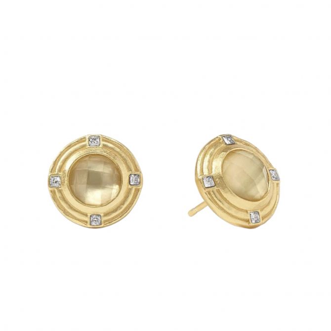 Stud or Post Large Stone Crystal Earrings - Champagne & Gold