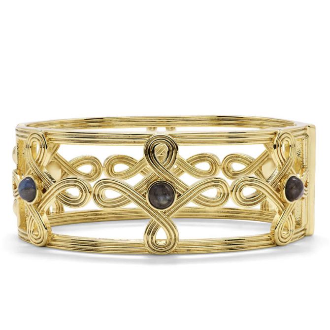 Capucine De Wulf Monique Compass Hinged Bangle, Yellow Gold Plate and Blue Labradorite