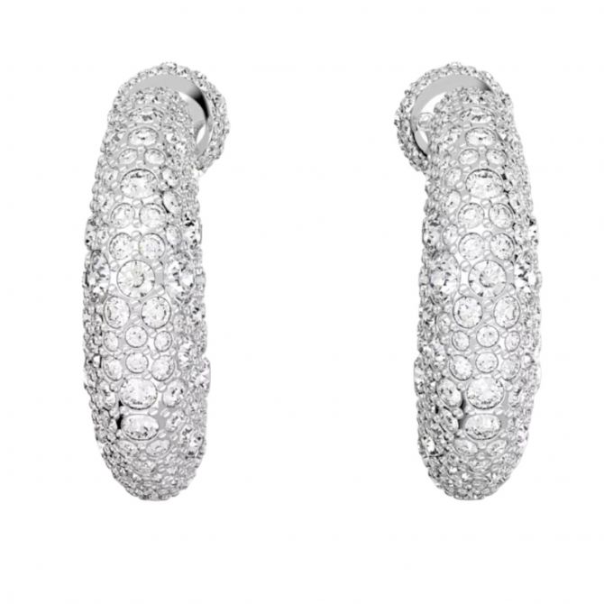 Swarovski Luna Half Moon Drop Earrings, White and Rhodium Plated