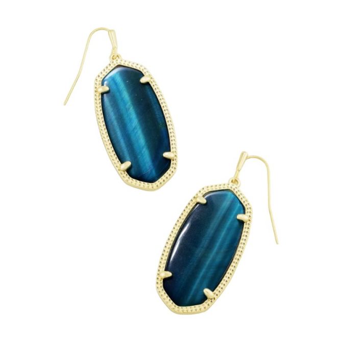 Kendra Scott Elle Yellow Gold Drop Earrings in Teal Tiger s Eye