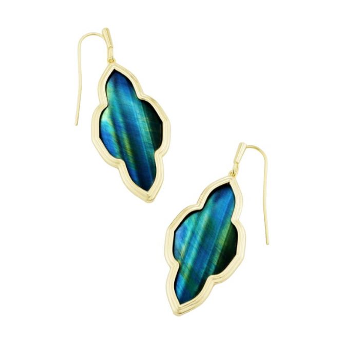 Kendra Scott Framed Abbie Yellow Gold Plated Drop Earrings in Teal Tiger's Eye