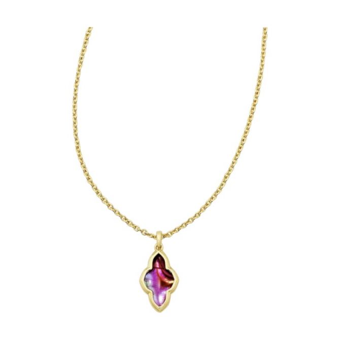 Kendra Scott Framed Abbie Yellow Gold Short Pendant Necklace in Light Burgundy Illusion