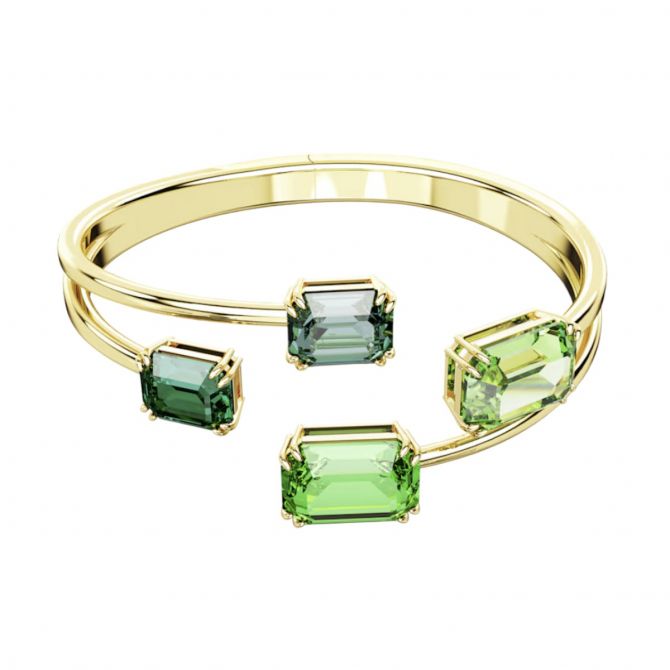 Swarovski Millenia Octagon Cut Green and Gold Tone Plated Bangle, Large