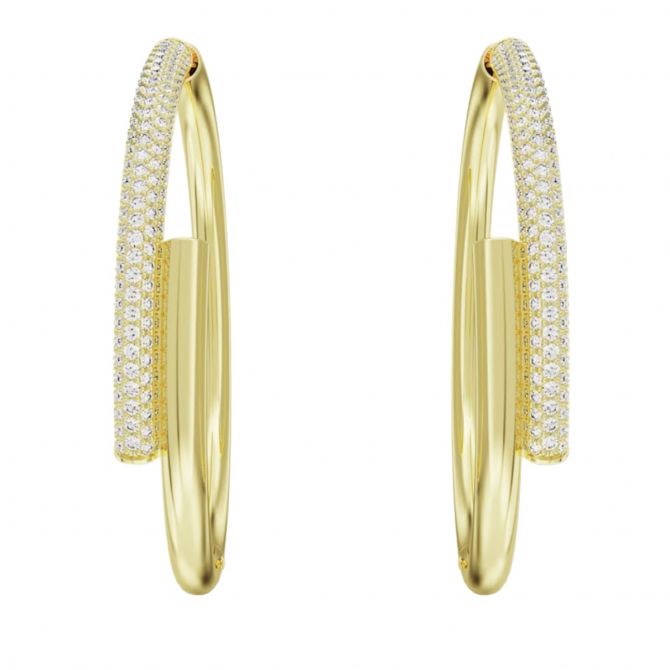 Swarovski Dextera Hoop Earrings, Mixed Cuts, Interlocking Loop, White, Gold