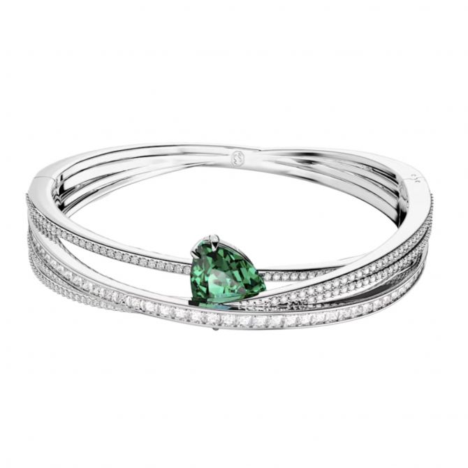 Swarovski Hyperbola Carbon Neutral Zirconia Green and Rhodium Plated Bangle, Large