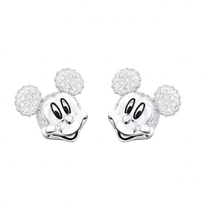 Swarovski Disney Mickey Mouse Stud Earrings, White and Rhodium Plated