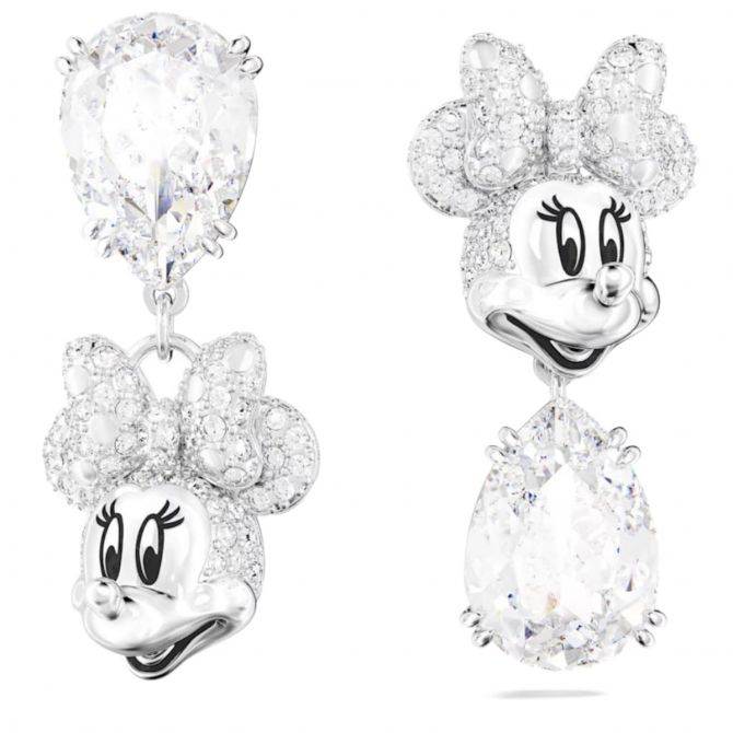 Swarovski Disney Minnie Mouse Asymmetrical Drop Earrings, White and Rhodium Plated