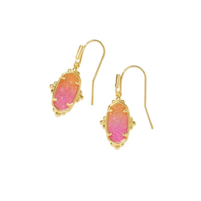 Kendra Scott Lee Yellow Gold Plated Petal Framed Drop Earrings in Sunrise Ombre Drusy