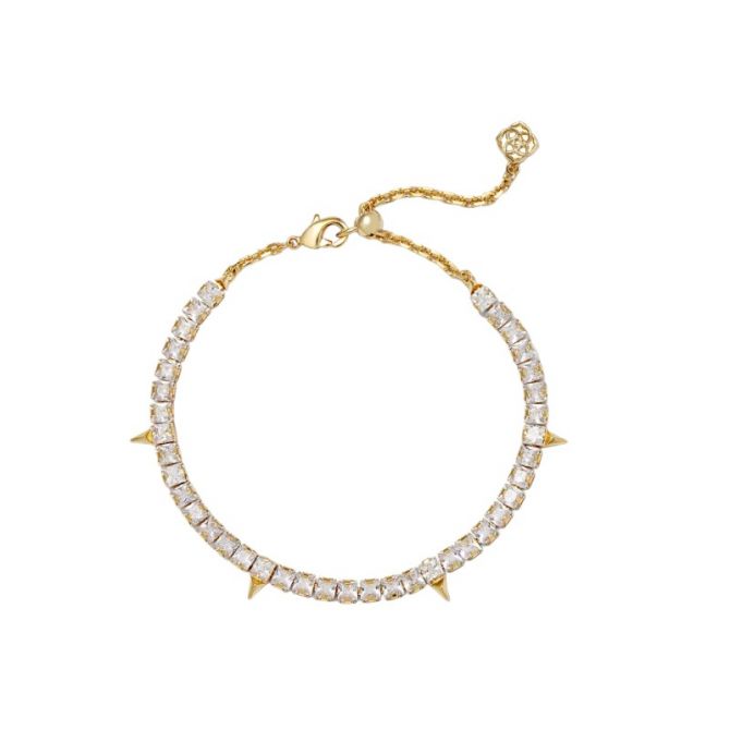 Kendra Scott Jacqueline Yellow Gold Plated Tennis Bracelet in White Crystal