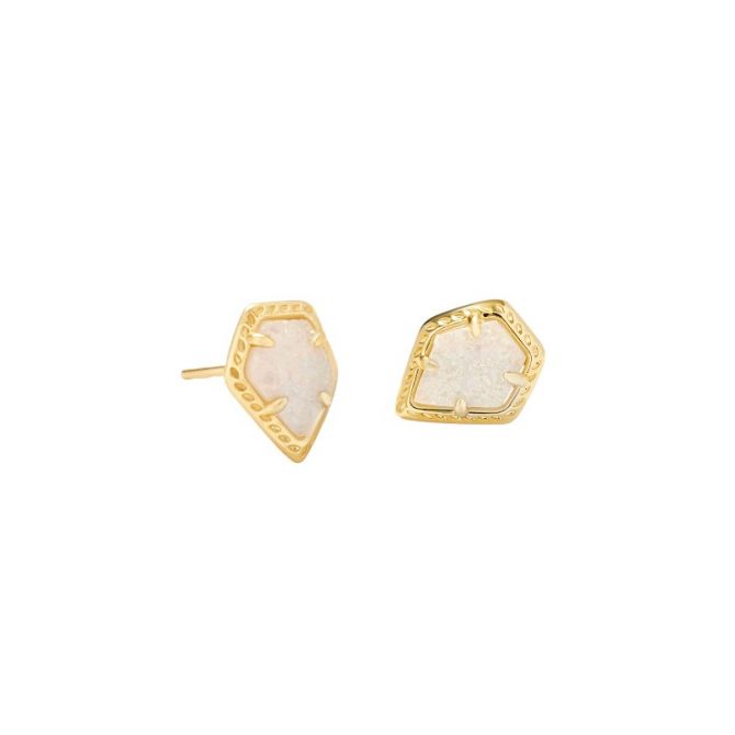 Kendra Scott Framed Yellow Gold Plated Tessa Stud Earrings in Iridescent Drusy