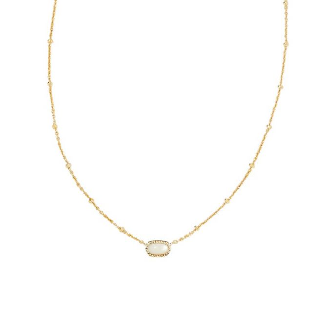 Kendra Scott Mini Elisa Yellow Gold Plated Satellite Short Pendant Necklace in Ivory Mother of Pearl