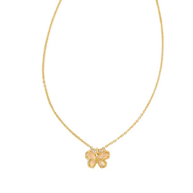 Kendra Scott Mae Yellow Gold Plated Butterfly Short Pendant Necklace in Golden Abalone