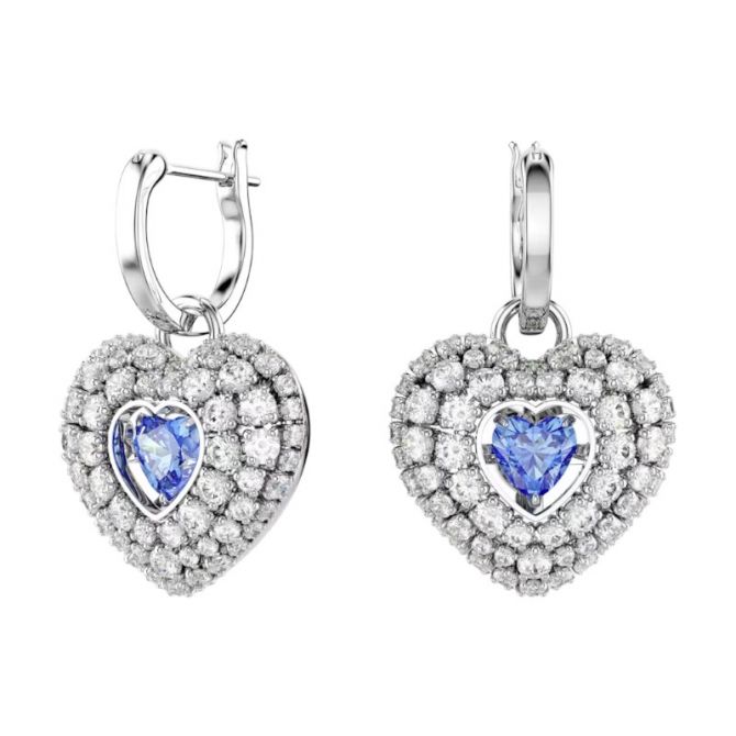 Swarovski Hyperbola Heart Drop Earrings, Blue and Rhodium Plated