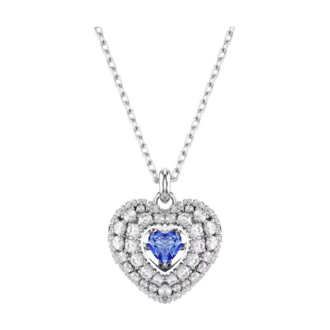 Swarovski Hyperbola Heart Pendant Necklace, Blue and Rhodium Plated