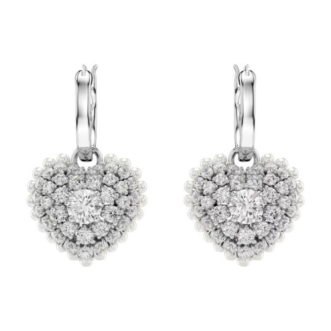 Swarovski Hyperbola Heart Drop Earrings, White and Rhodium Plated