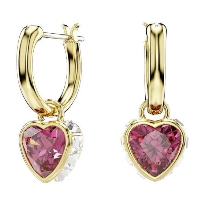 Swarovski Chroma Heart Drop Earrings, Red and Gold Tone Plated