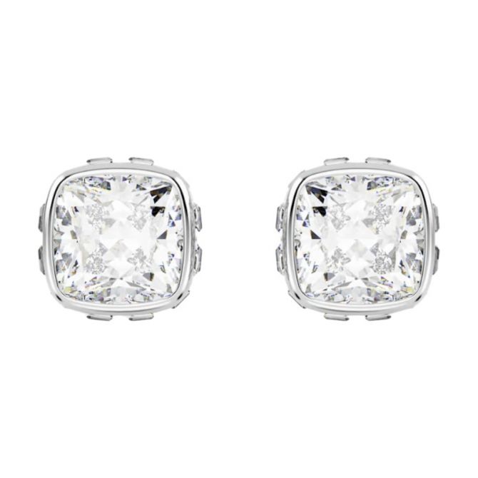 Swarovski April Birthstone Square Cut Stud Earrings, White and Rhodium Plated